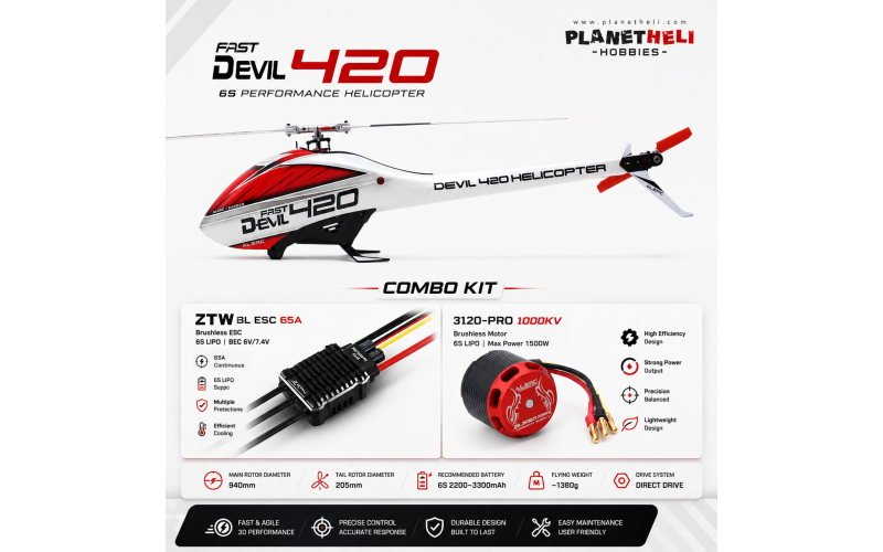 ALZRC - Devil 420 FAST FBL Combo - RED WHITE 